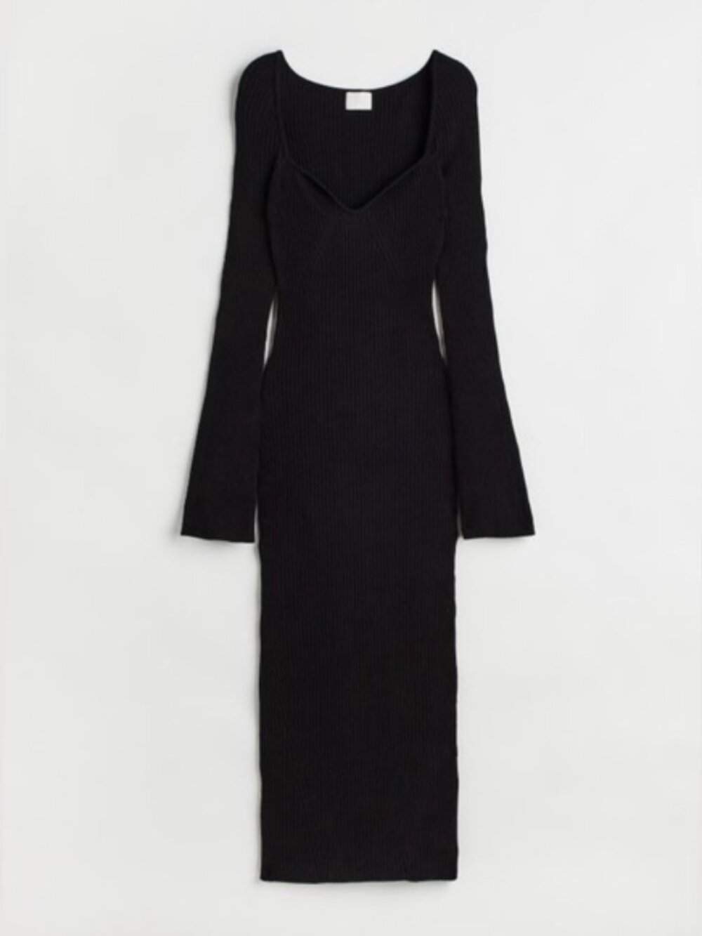 H&M Black Ribbed Sweetheart Neck Midi Dress